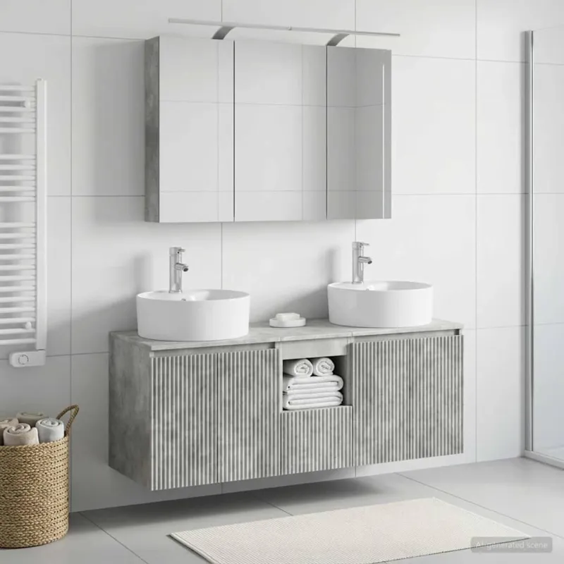 Vonios spintos komplektas 4 pcs Betono pilka Apdirbta mediena