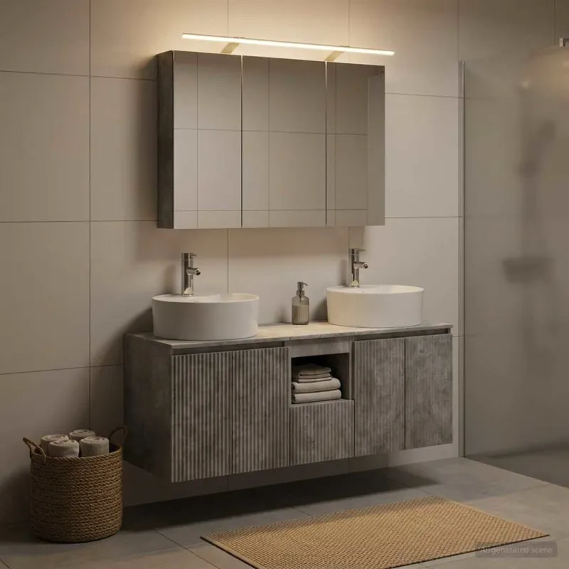 Vonios spintos komplektas 4 pcs Betono pilka Apdirbta mediena