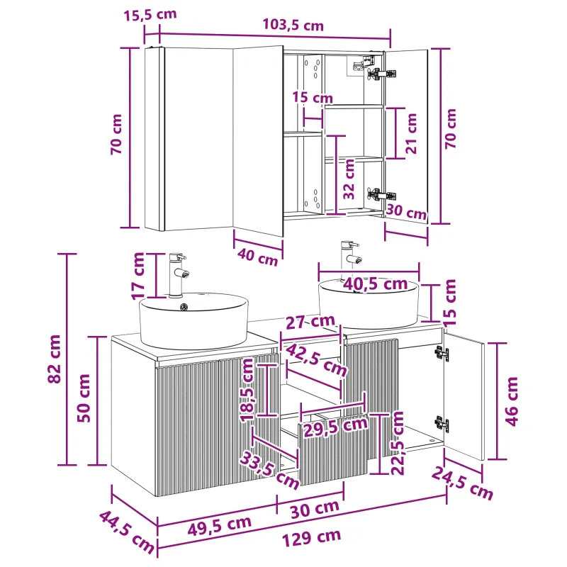Vonios spintos komplektas 4 pcs Balta Apdirbta mediena