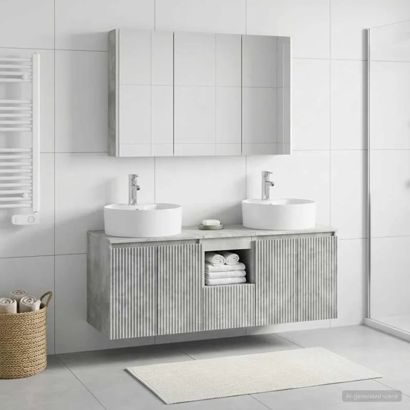 Vonios spintos komplektas 4 pcs Betono pilka Apdirbta mediena