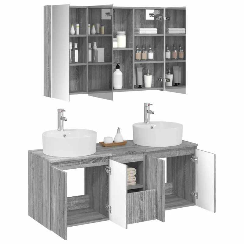 Vonios spintos komplektas 4 pcs Pilka Sonoma Apdirbta mediena