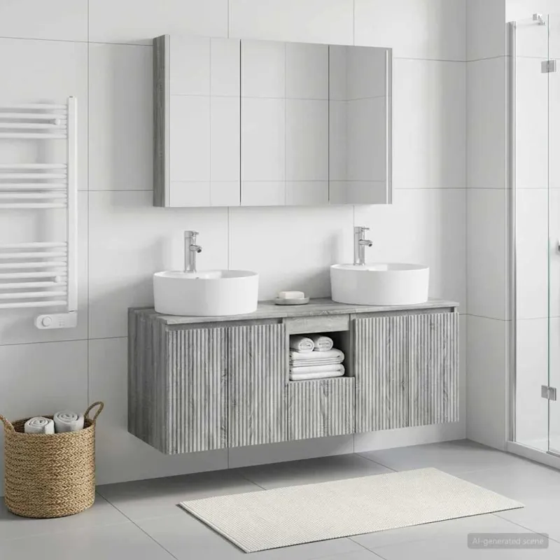 Vonios spintos komplektas 4 pcs Pilka Sonoma Apdirbta mediena
