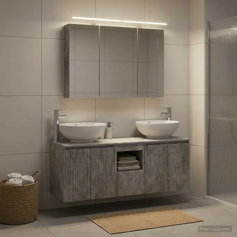 Vonios spintos komplektas 4 pcs Betono pilka Apdirbta mediena