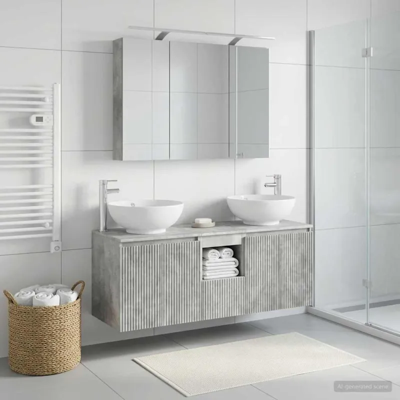 Vonios spintos komplektas 4 pcs Betono pilka Apdirbta mediena
