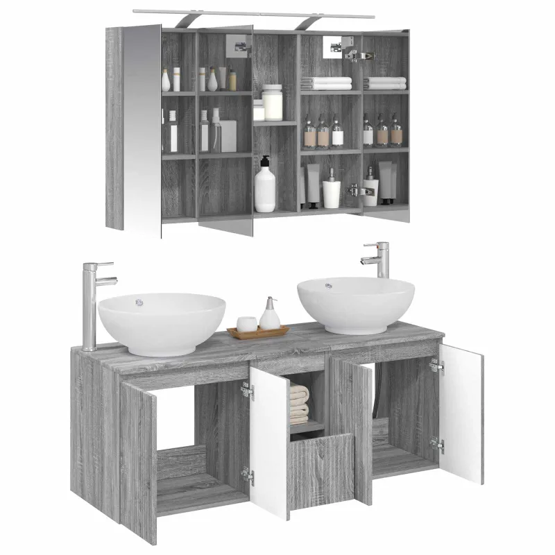Vonios spintos komplektas 4 pcs Pilka Sonoma Apdirbta mediena