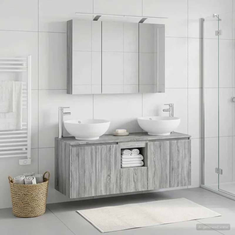 Vonios spintos komplektas 4 pcs Pilka Sonoma Apdirbta mediena