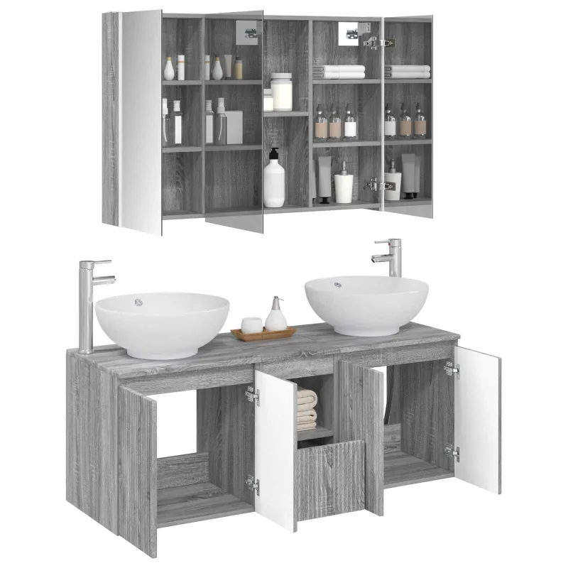 Vonios spintos komplektas 4 pcs Pilka Sonoma Apdirbta mediena