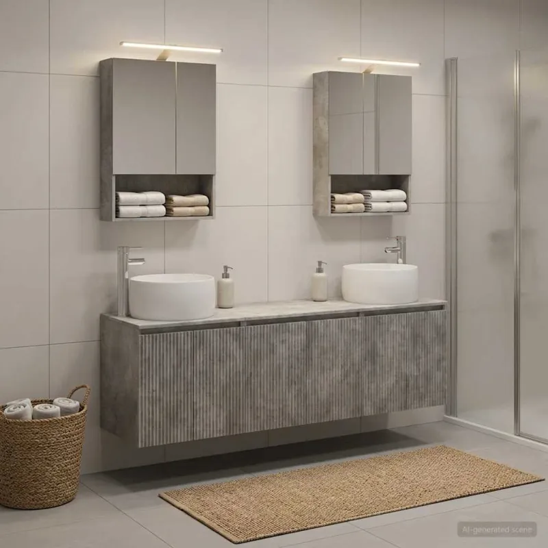 Vonios spintos komplektas 5 pcs Betono pilka Apdirbta mediena