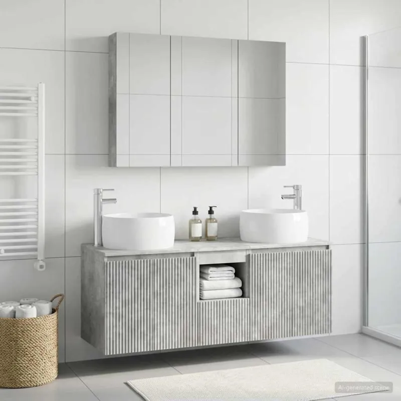 Vonios spintos komplektas 4 pcs Betono pilka Apdirbta mediena