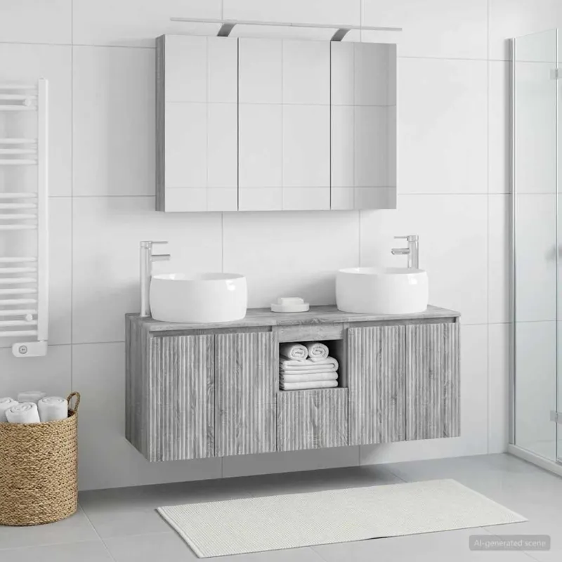 Vonios spintos komplektas 4 pcs Pilka Sonoma Apdirbta mediena