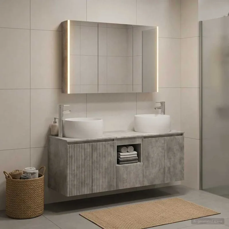 Vonios spintos komplektas 4 pcs Betono pilka Apdirbta mediena