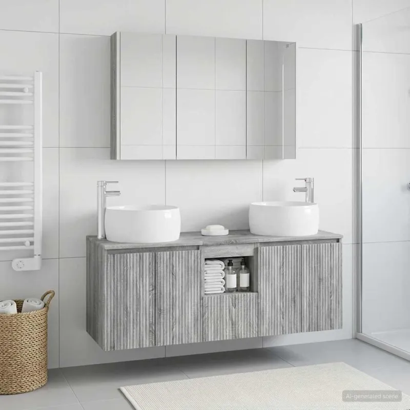 Vonios spintos komplektas 4 pcs Pilka Sonoma Apdirbta mediena