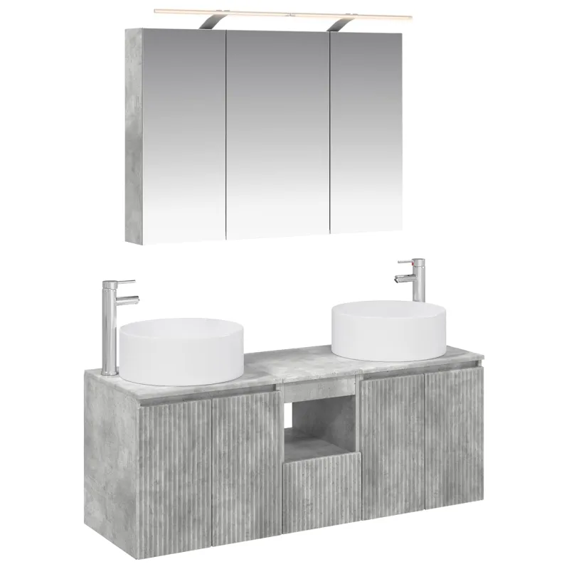 Vonios spintos komplektas 4 pcs Betono pilka 100 x 14,5 x 70 cm