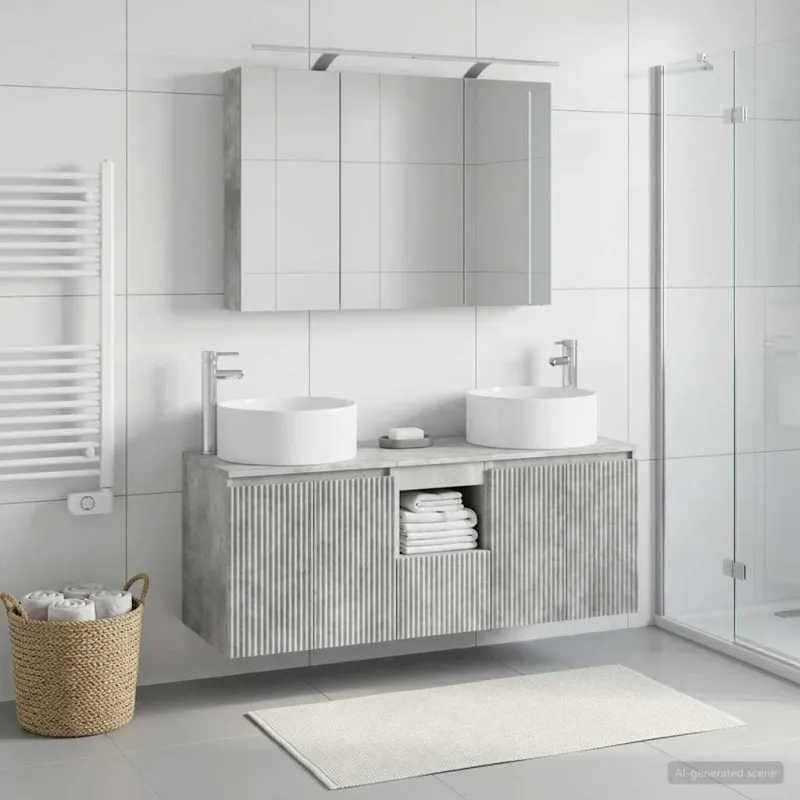 Vonios spintos komplektas 4 pcs Betono pilka 100 x 14,5 x 70 cm