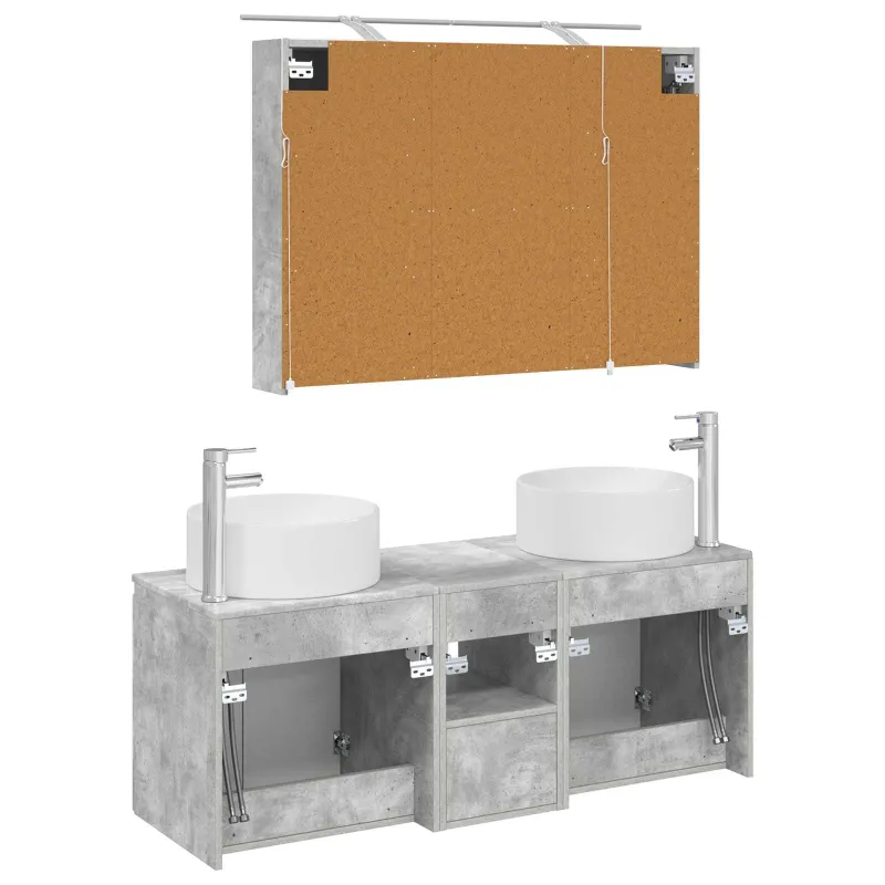 Vonios spintos komplektas 4 pcs Betono pilka 100 x 14,5 x 70 cm
