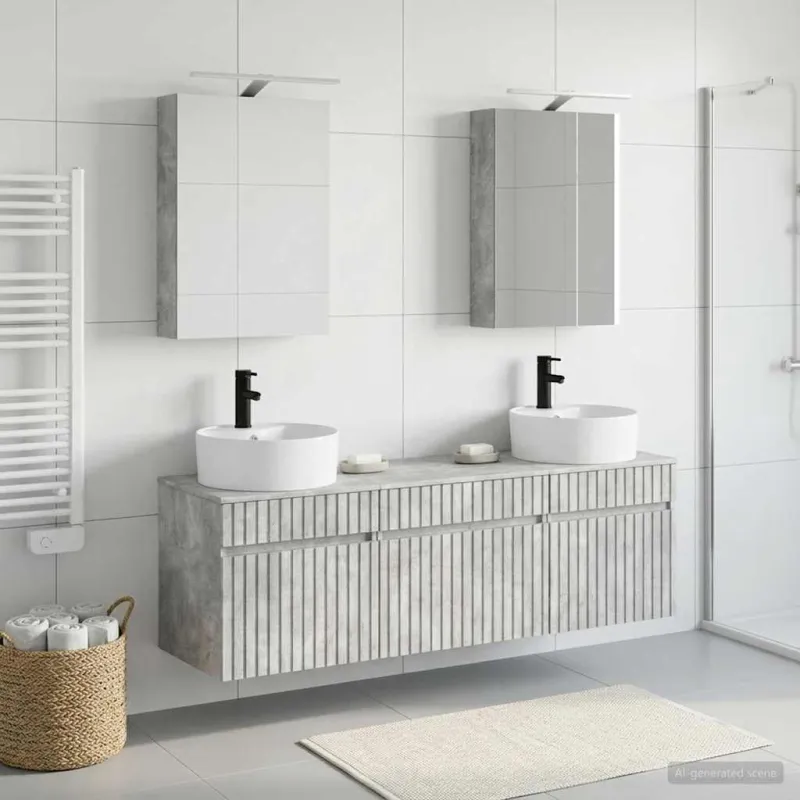 Vonios spintos komplektas 5 pcs Betono pilka 50 x 14,5 x 70 cm