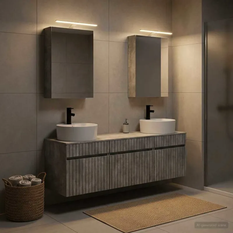 Vonios spintos komplektas 5 pcs Betono pilka 50 x 14,5 x 70 cm