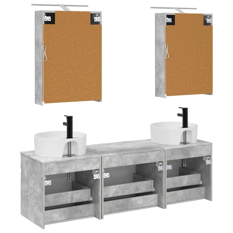 Vonios spintos komplektas 5 pcs Betono pilka 50 x 14,5 x 70 cm