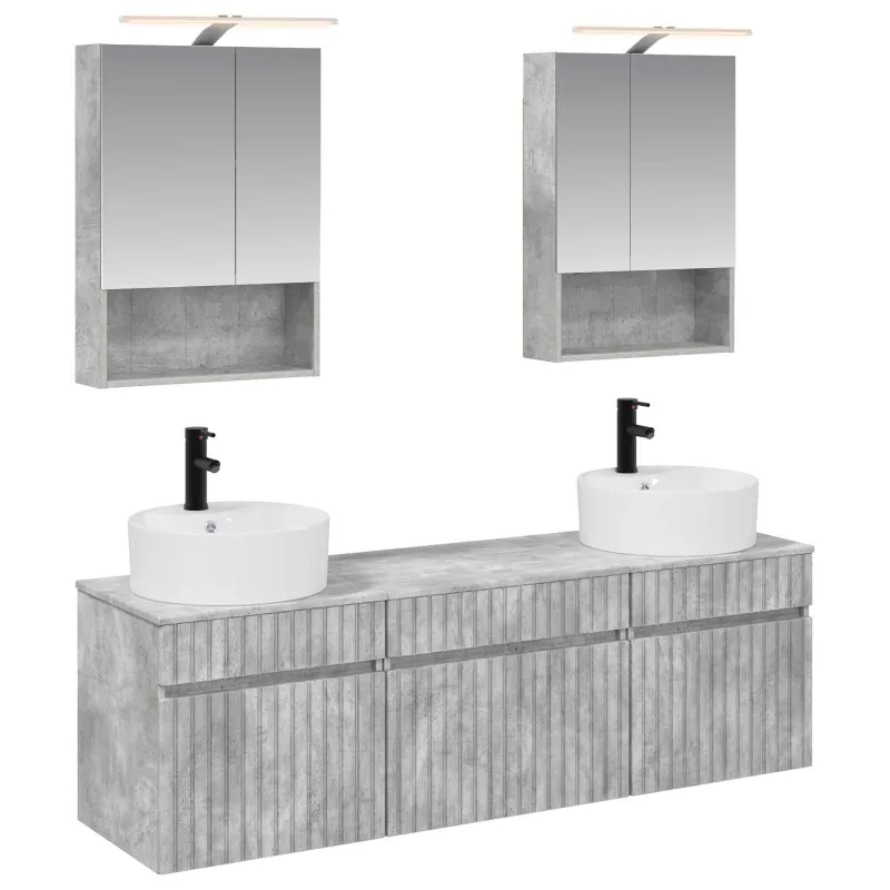 Vonios spintos komplektas 5 pcs Betono pilka 50 x 14,5 x 70 cm