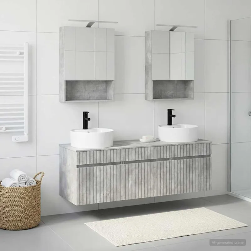 Vonios spintos komplektas 5 pcs Betono pilka 50 x 14,5 x 70 cm
