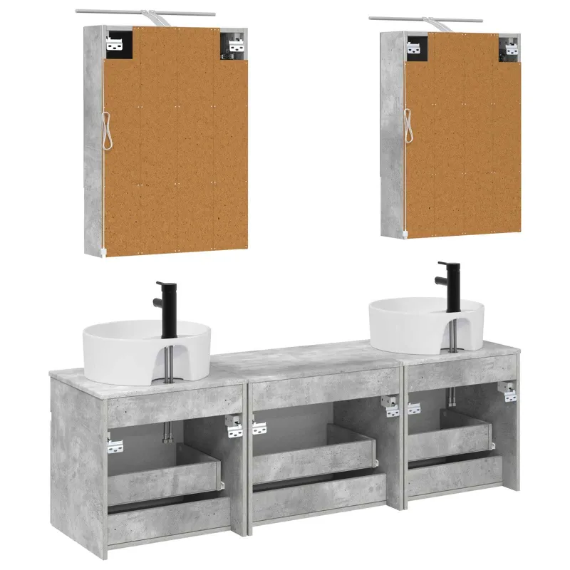 Vonios spintos komplektas 5 pcs Betono pilka 50 x 14,5 x 70 cm