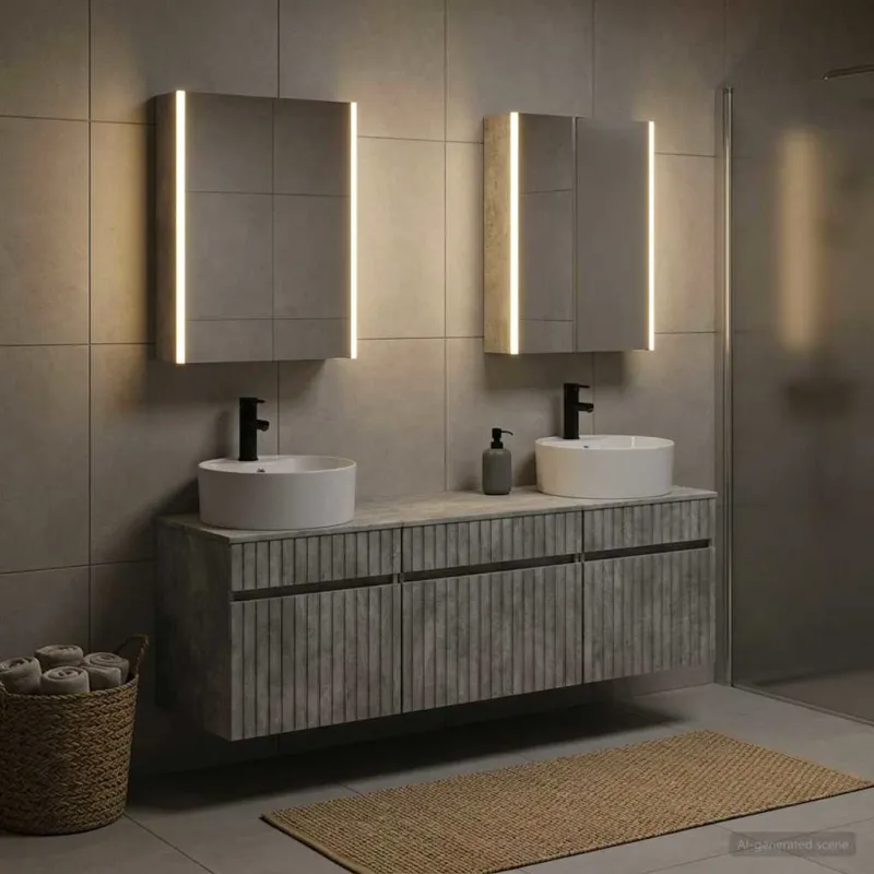 Vonios spintos komplektas 5 pcs Betono pilka 53 x 15,5 x 70 cm