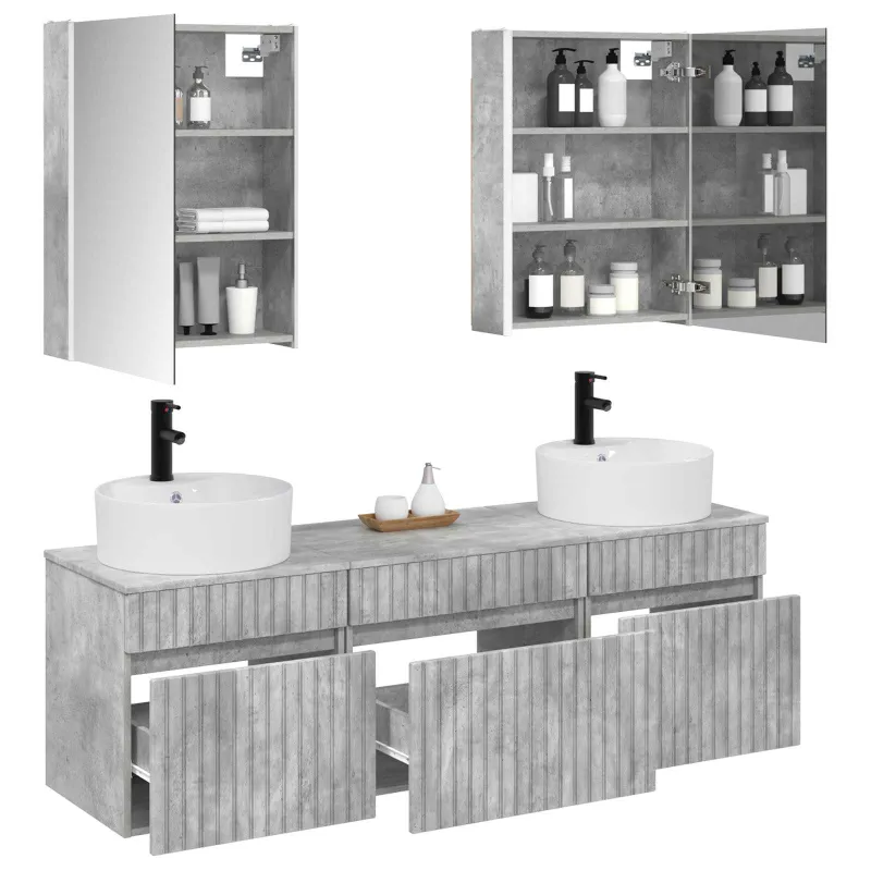 Vonios spintos komplektas 5 pcs Betono pilka 53 x 15,5 x 70 cm