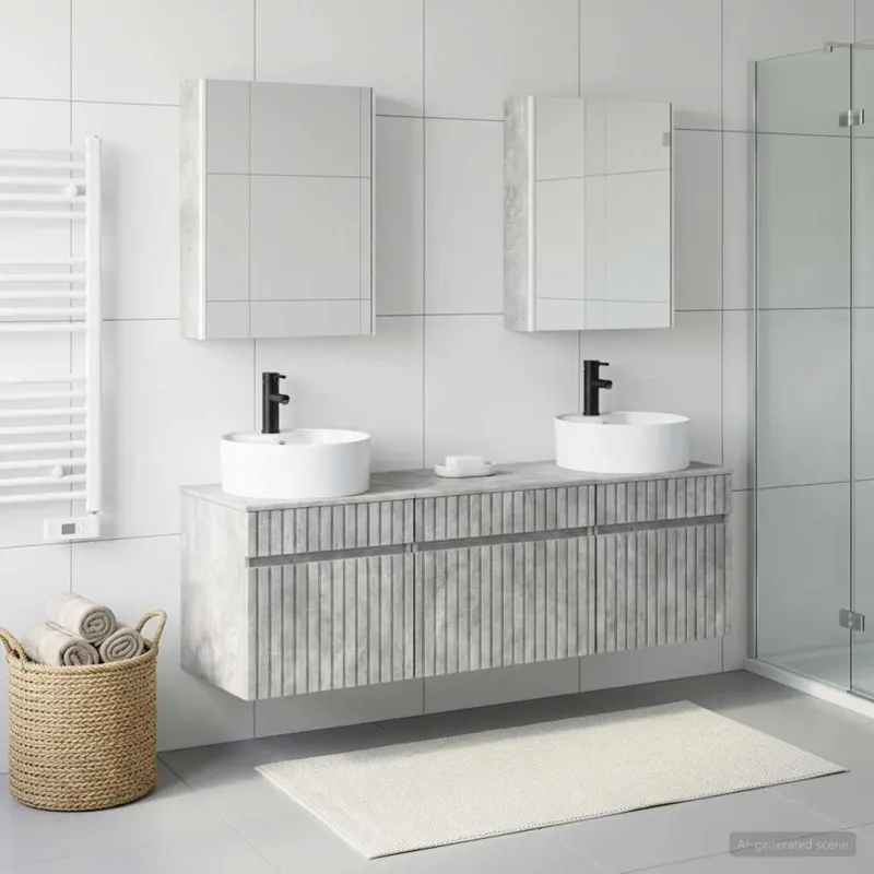 Vonios spintos komplektas 5 pcs Betono pilka 53 x 15,5 x 70 cm