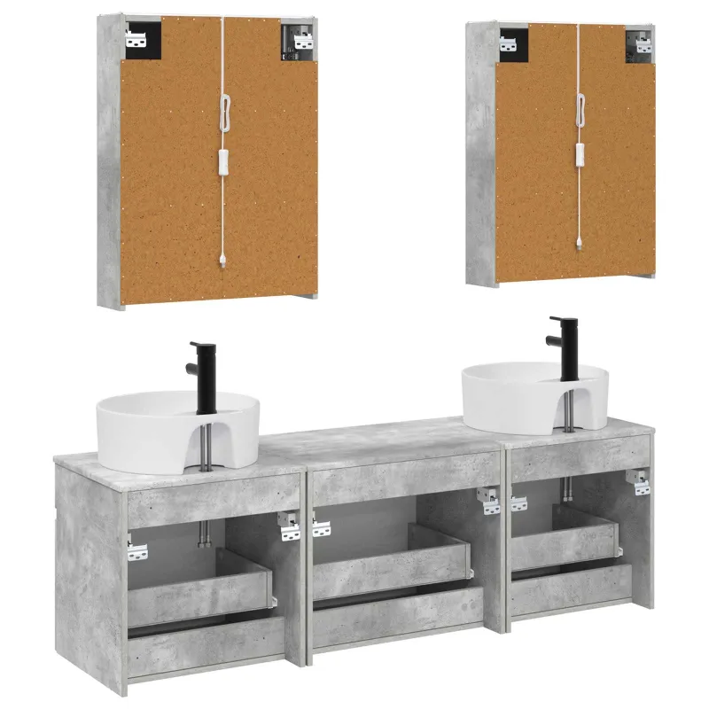 Vonios spintos komplektas 5 pcs Betono pilka 53 x 15,5 x 70 cm