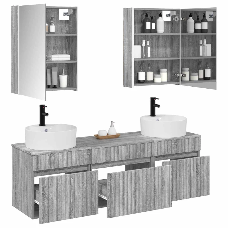 Vonios spintos komplektas 5 pcs Pilka Sonoma 53 x 15,5 x 70 cm