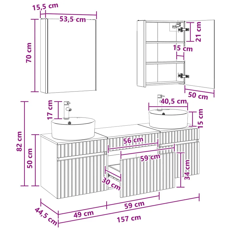 Vonios spintos komplektas 5 pcs Sendintos medienos