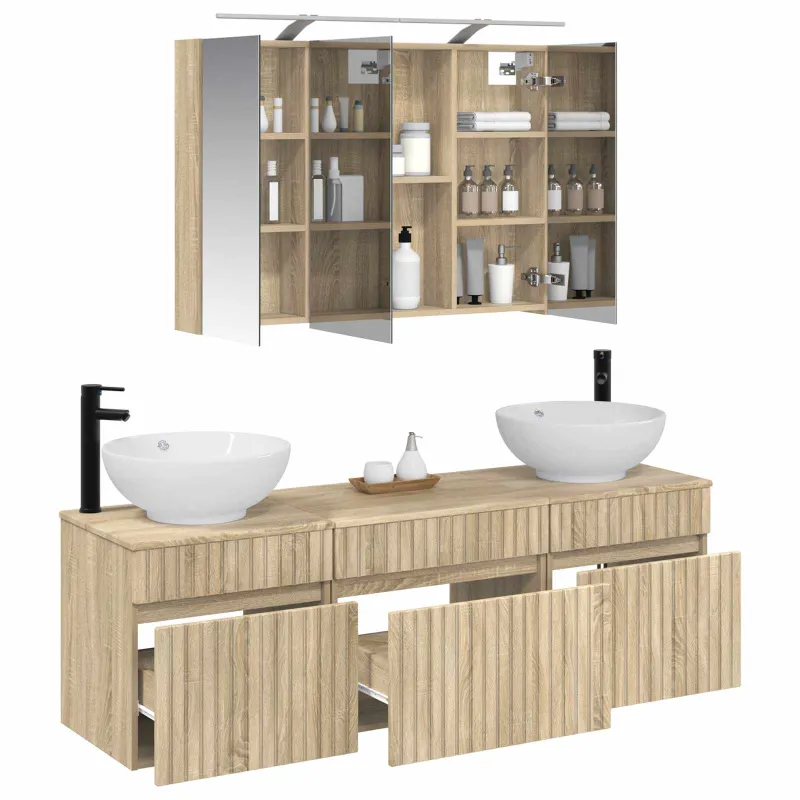 Vonios spintos komplektas 4 pcs Sonoma ąžuolas Apdirbta mediena