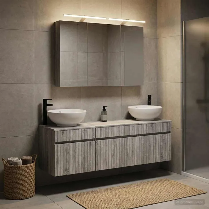 Vonios spintos komplektas 4 pcs Pilka Sonoma 100 x 14,5 x 70 cm