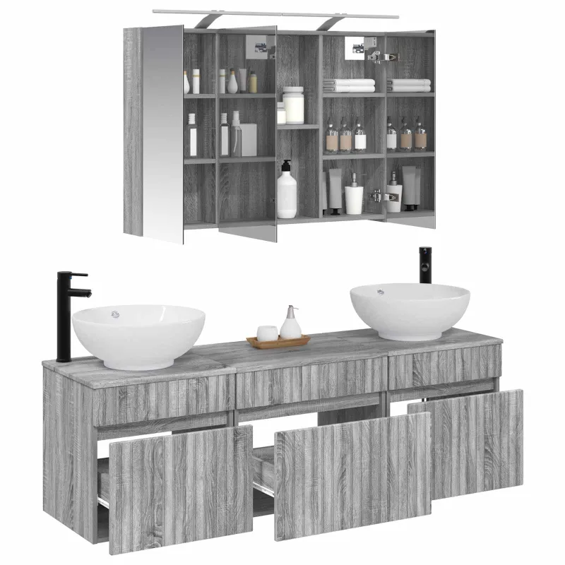 Vonios spintos komplektas 4 pcs Pilka Sonoma 100 x 14,5 x 70 cm