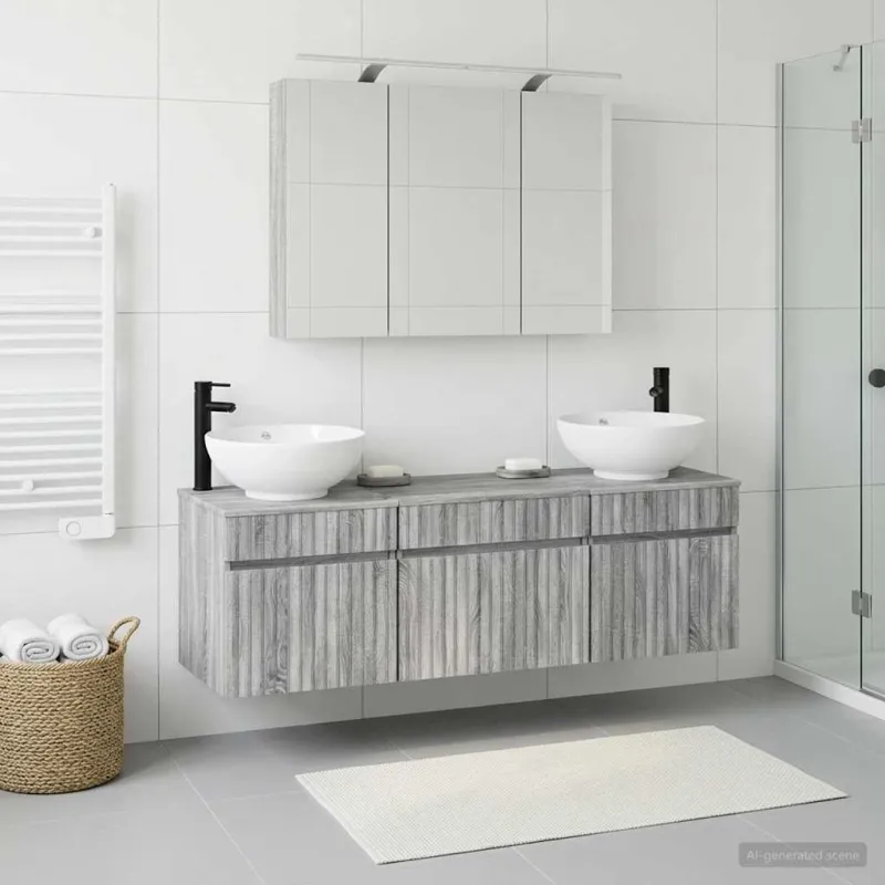 Vonios spintos komplektas 4 pcs Pilka Sonoma 100 x 14,5 x 70 cm