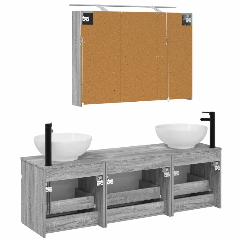 Vonios spintos komplektas 4 pcs Pilka Sonoma 100 x 14,5 x 70 cm