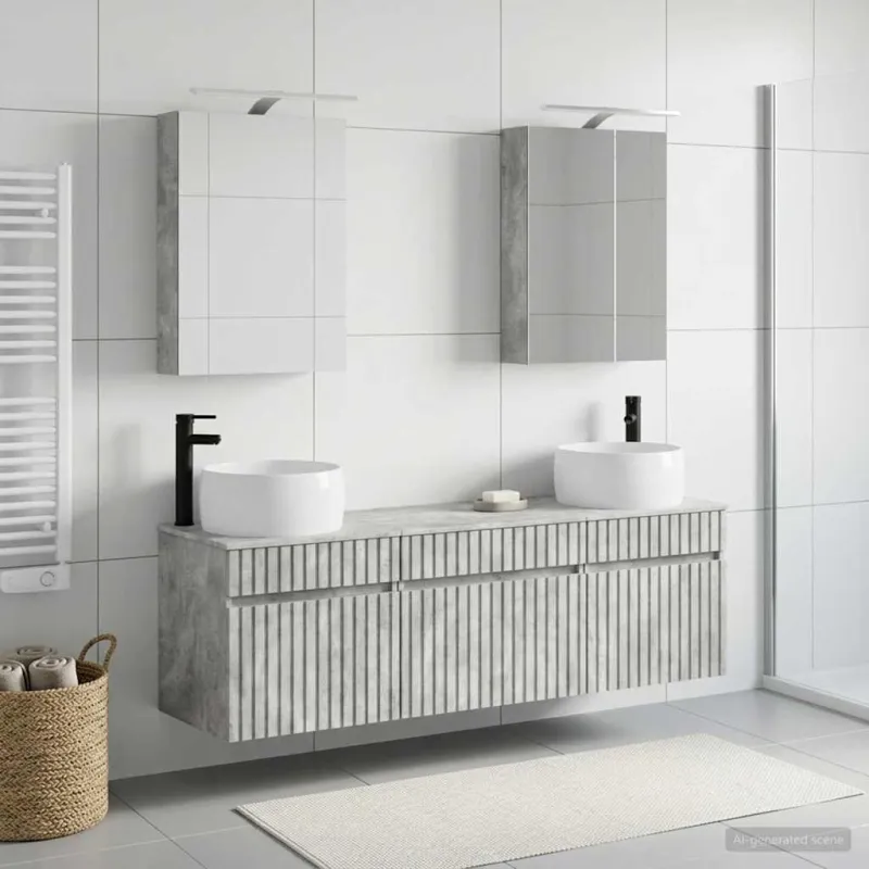 Vonios spintos komplektas 5 pcs Betono pilka 50 x 14,5 x 70 cm