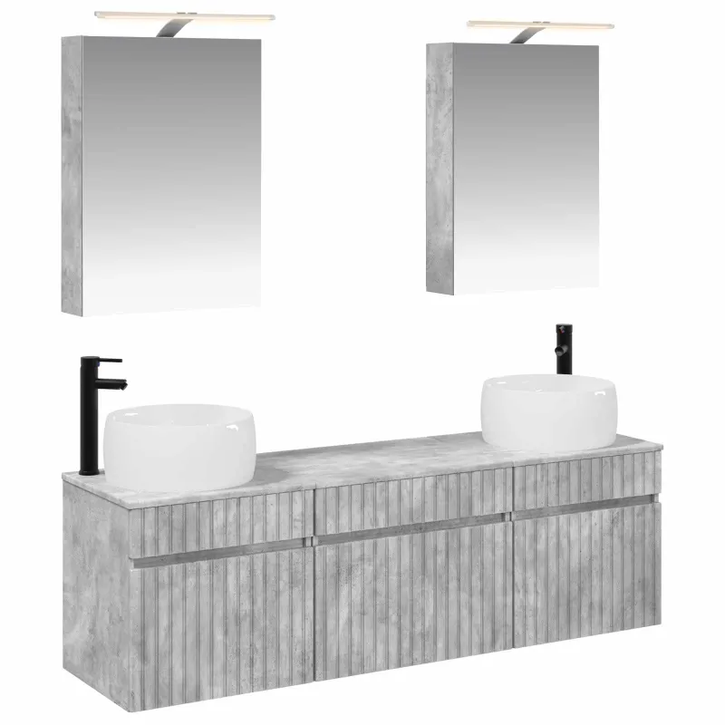 Vonios spintos komplektas 5 pcs Betono pilka 50 x 14,5 x 70 cm