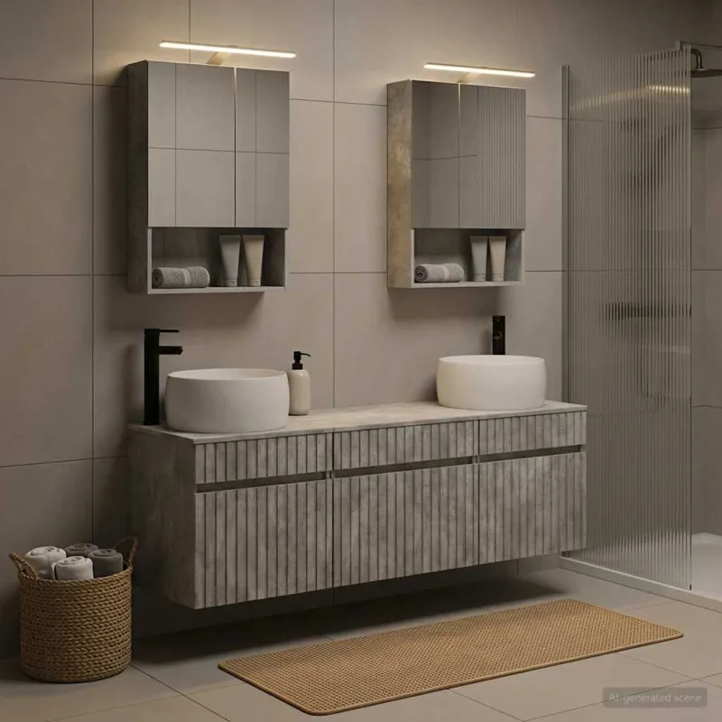 Vonios spintos komplektas 5 pcs Betono pilka 50 x 14,5 x 70 cm