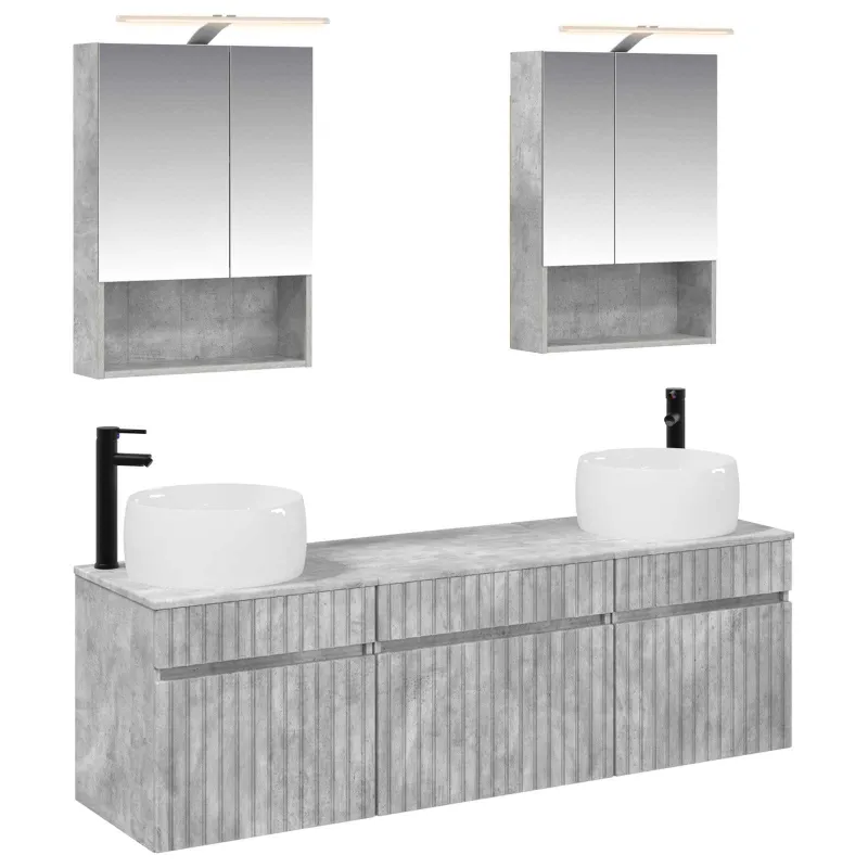Vonios spintos komplektas 5 pcs Betono pilka 50 x 14,5 x 70 cm