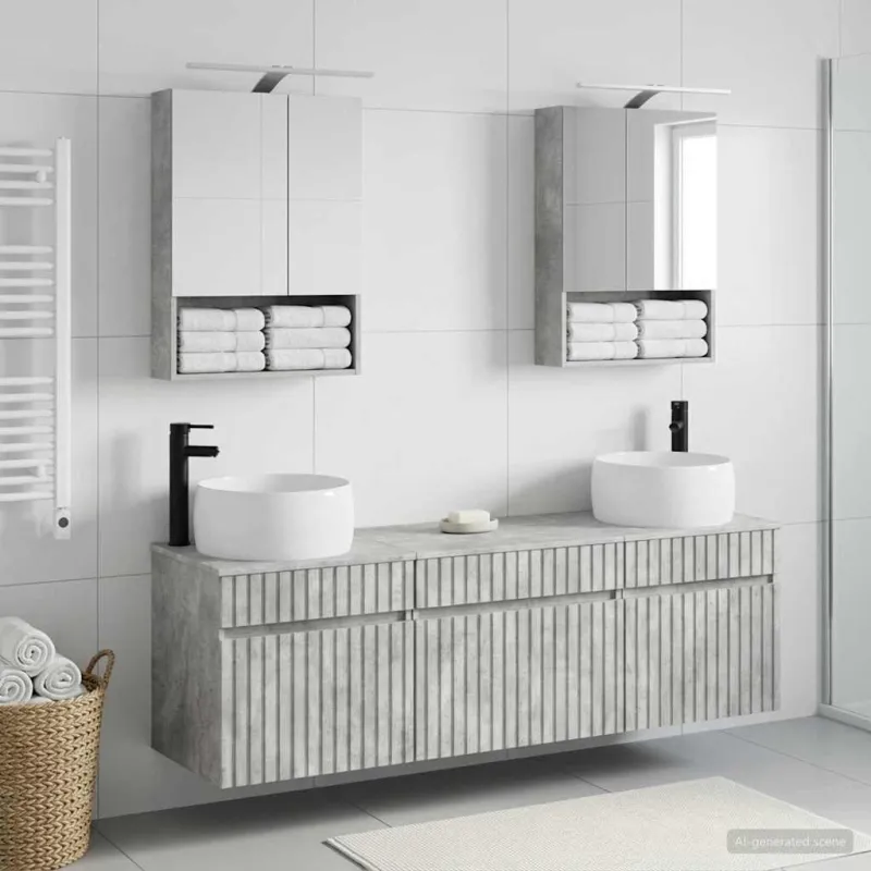 Vonios spintos komplektas 5 pcs Betono pilka 50 x 14,5 x 70 cm