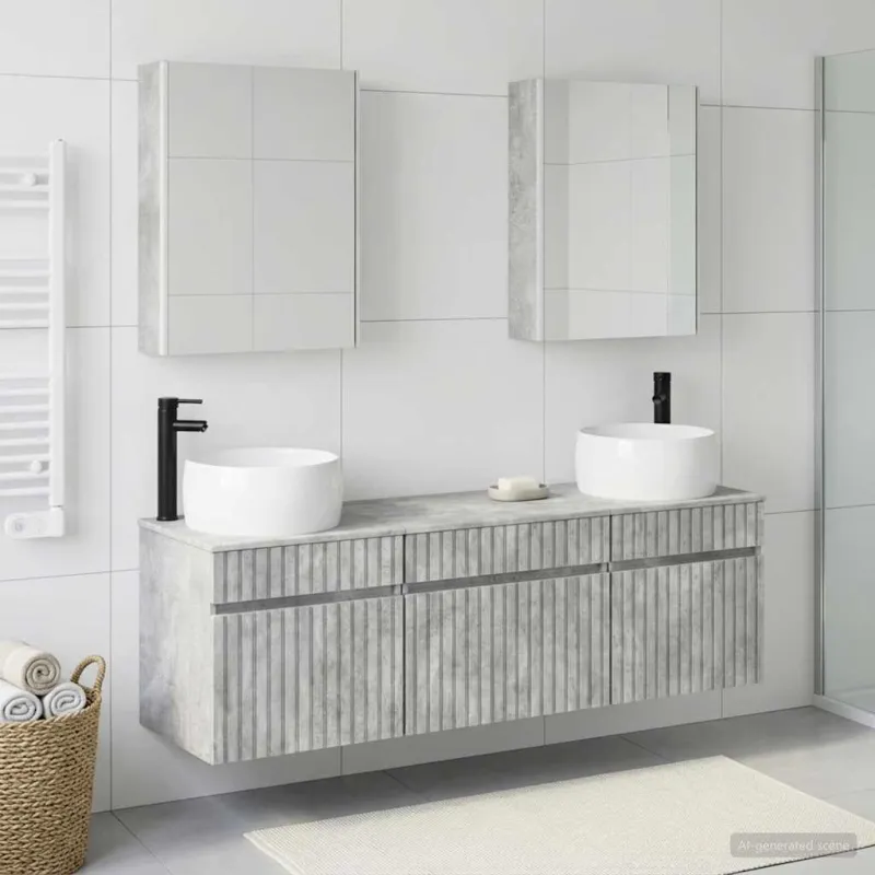 Vonios spintos komplektas 5 pcs Betono pilka 53 x 15,5 x 70 cm
