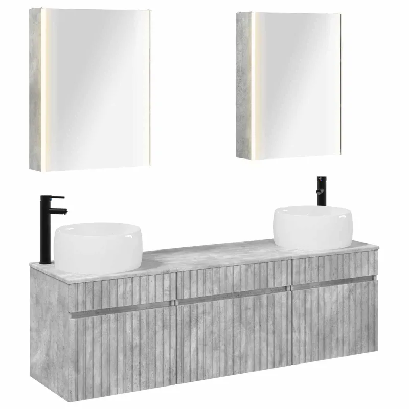 Vonios spintos komplektas 5 pcs Betono pilka 53 x 15,5 x 70 cm