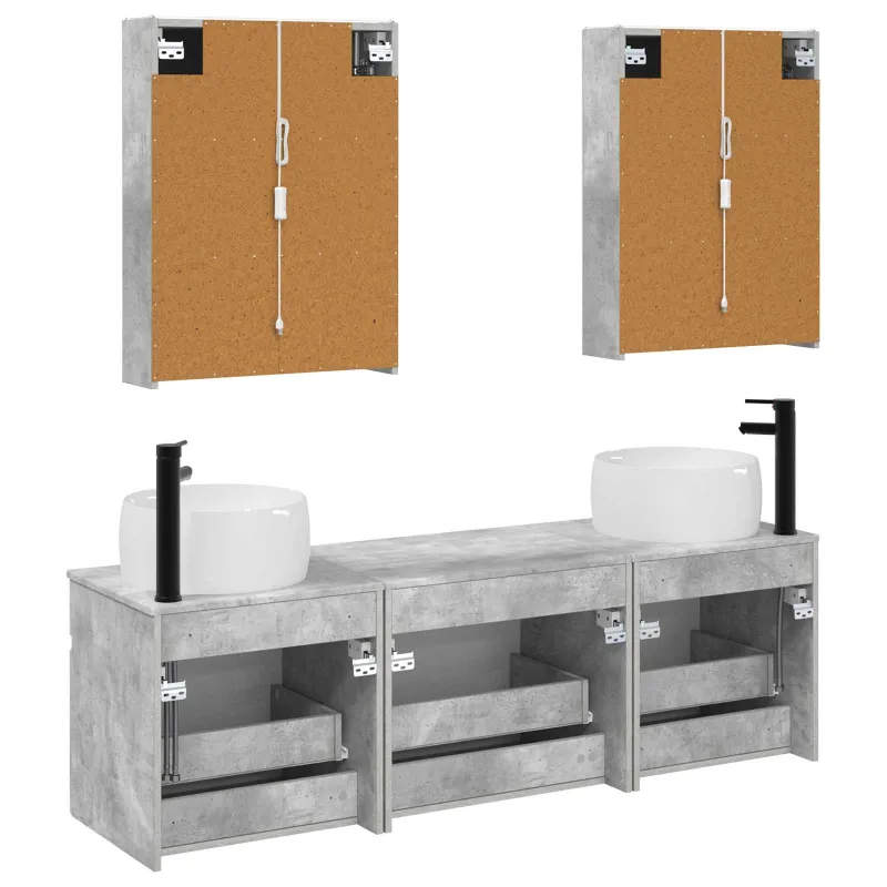Vonios spintos komplektas 5 pcs Betono pilka 53 x 15,5 x 70 cm