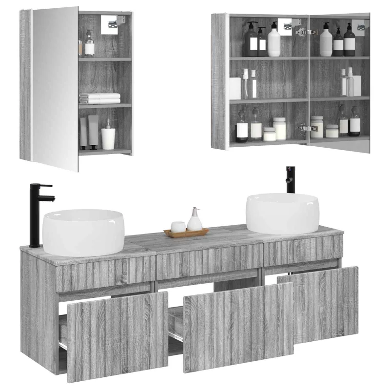 Vonios spintos komplektas 5 pcs Pilka Sonoma 53 x 15,5 x 70 cm