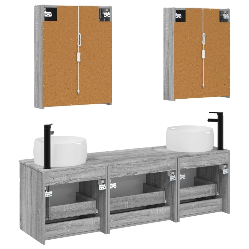 Vonios spintos komplektas 5 pcs Pilka Sonoma 53 x 15,5 x 70 cm