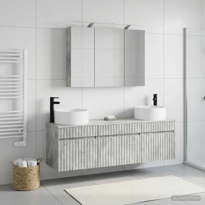 Vonios spintos komplektas 4 pcs Betono pilka 100 x 14,5 x 70 cm