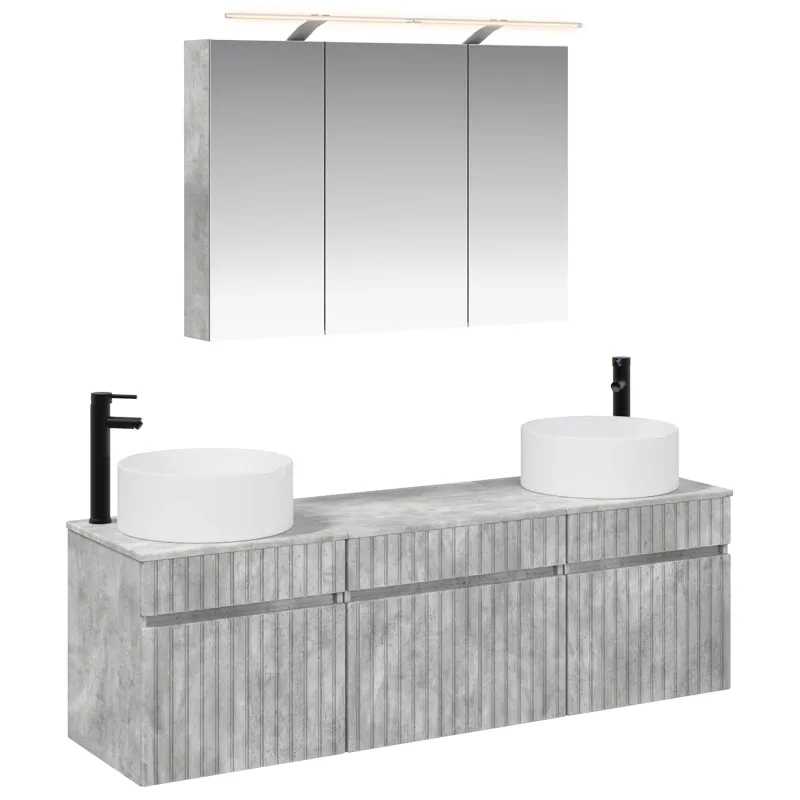 Vonios spintos komplektas 4 pcs Betono pilka 100 x 14,5 x 70 cm