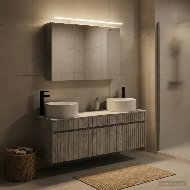 Vonios spintos komplektas 4 pcs Betono pilka 100 x 14,5 x 70 cm