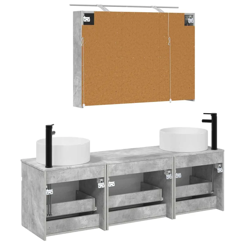 Vonios spintos komplektas 4 pcs Betono pilka 100 x 14,5 x 70 cm